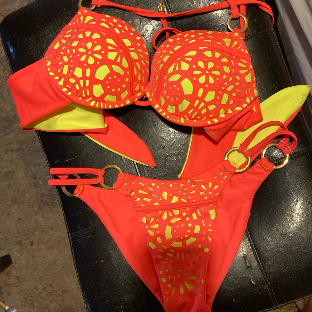 TRADE!!! Beach Bunny Neon Orange and Yellow XS Bikini bottoms, I need a LARGE